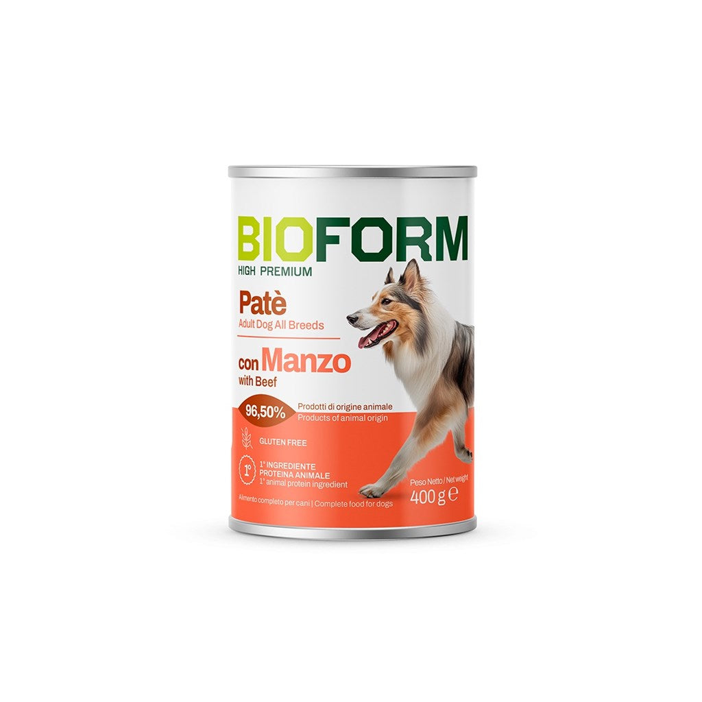 BIO FORM DOG PATÈ gusto MANZO - GLUTEN FREE - gr 400 x n. 6 pz