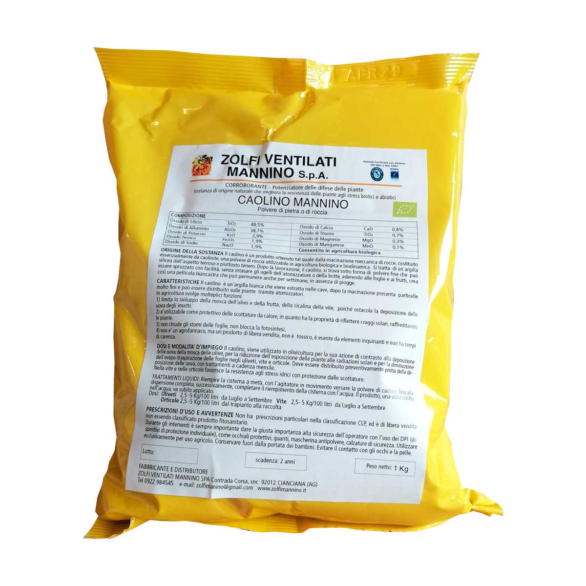 CAOLINO MICRONIZZATO MANNINO - Kg 1, Kg 6, Kg 10 - BIO